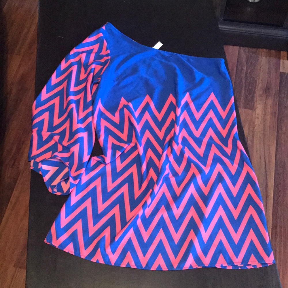 Women’s One shoulder blue and pink dress